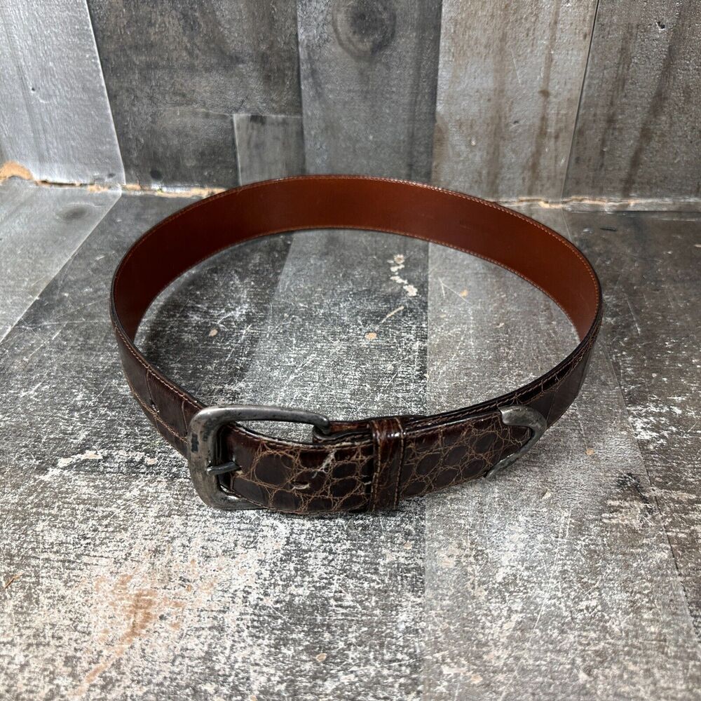 Sz 30 Ralph Lauren RL 85 Brown Alligator 1.5" W Belt Sterling Silver Buckle,Tip